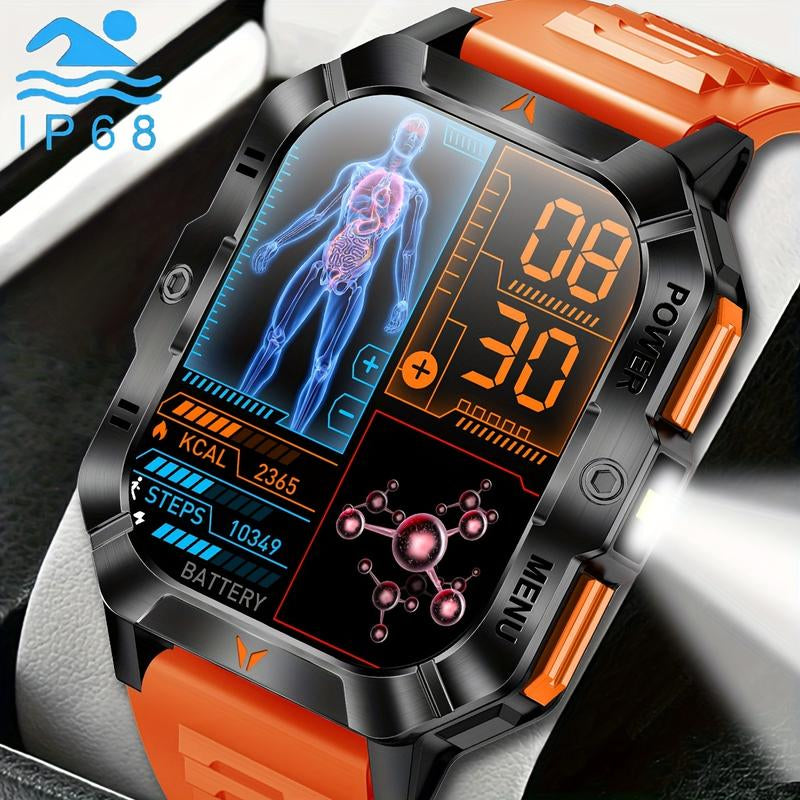 2.01-Inch Smartwatch with LED Flashlight Wireless Calling IPS HD Display 100+ Sports Modes for Outdoor Sports Fashionable Wearable Device with Message Reminders Step and Calorie Counters