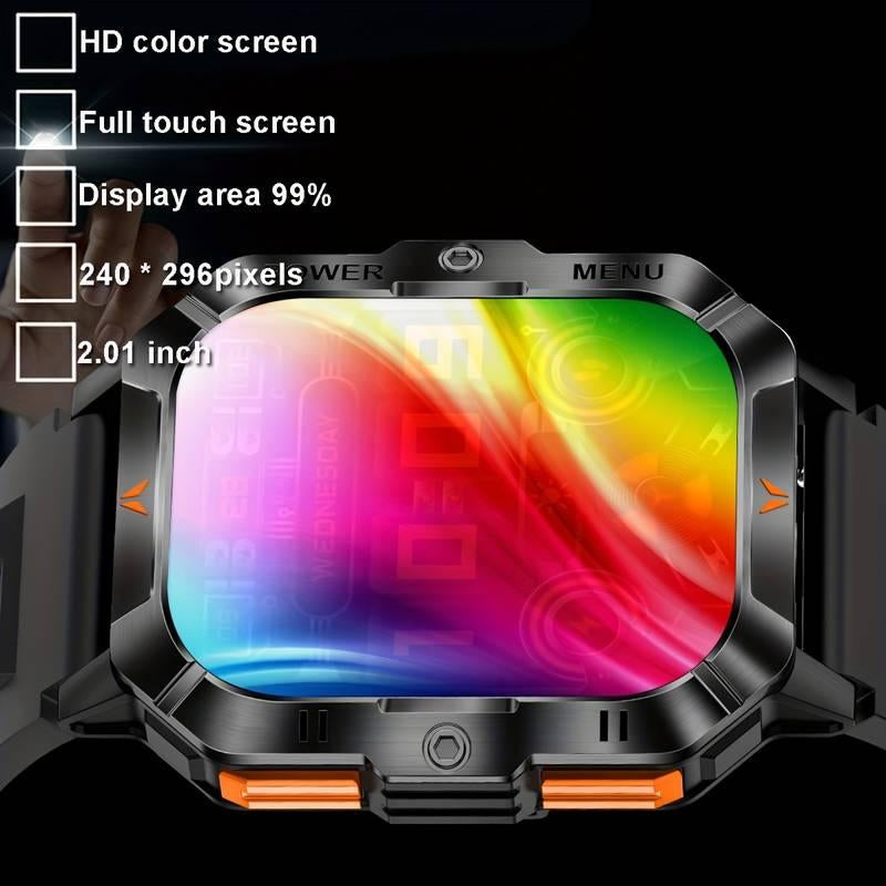 2.01-Inch Smartwatch with LED Flashlight Wireless Calling IPS HD Display 100+ Sports Modes for Outdoor Sports Fashionable Wearable Device with Message Reminders Step and Calorie Counters