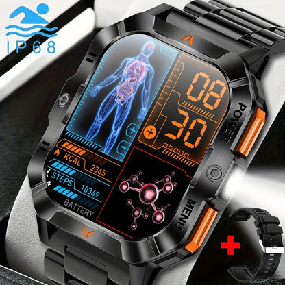2.01-Inch Smartwatch with LED Flashlight Wireless Calling IPS HD Display 100+ Sports Modes for Outdoor Sports Fashionable Wearable Device with Message Reminders Step and Calorie Counters
