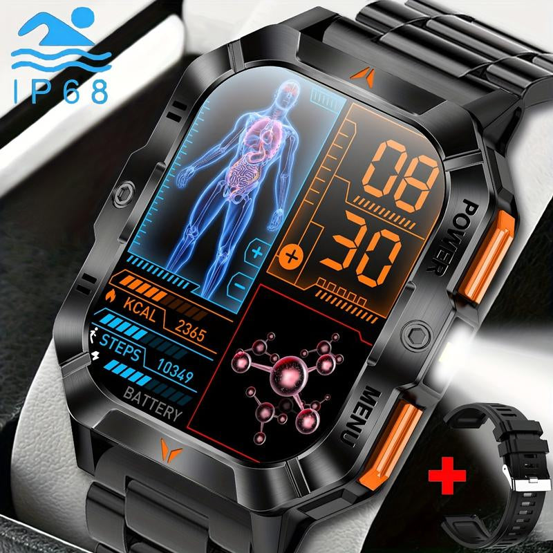 2.01-Inch Smartwatch with LED Flashlight Wireless Calling IPS HD Display 100+ Sports Modes for Outdoor Sports Fashionable Wearable Device with Message Reminders Step and Calorie Counters