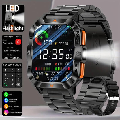 2.01-Inch Smartwatch with LED Flashlight Wireless Calling IPS HD Display 100+ Sports Modes for Outdoor Sports Fashionable Wearable Device with Message Reminders Step and Calorie Counters