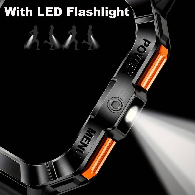 2.01-Inch Smartwatch with LED Flashlight Wireless Calling IPS HD Display 100+ Sports Modes for Outdoor Sports Fashionable Wearable Device with Message Reminders Step and Calorie Counters